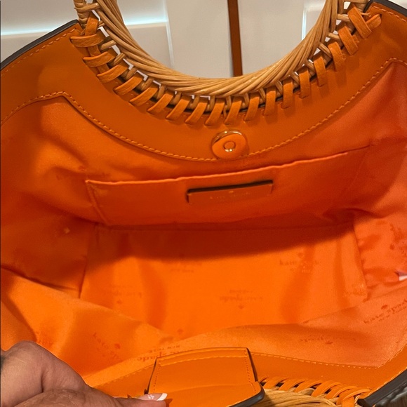 kate spade Orange Pebbled Leather Crossbody with Wiker Round Handles - Picture 6 of 9